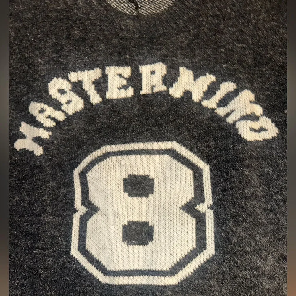 Davi and Dani Gray and Blue “Mastermind” sweater with denim sleeves